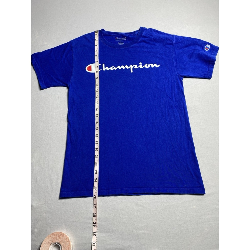 Champion Logo T Shirt Men's Small Blue Graphic Crew Neck Short Sleeve Tee - Picture 4 of 11